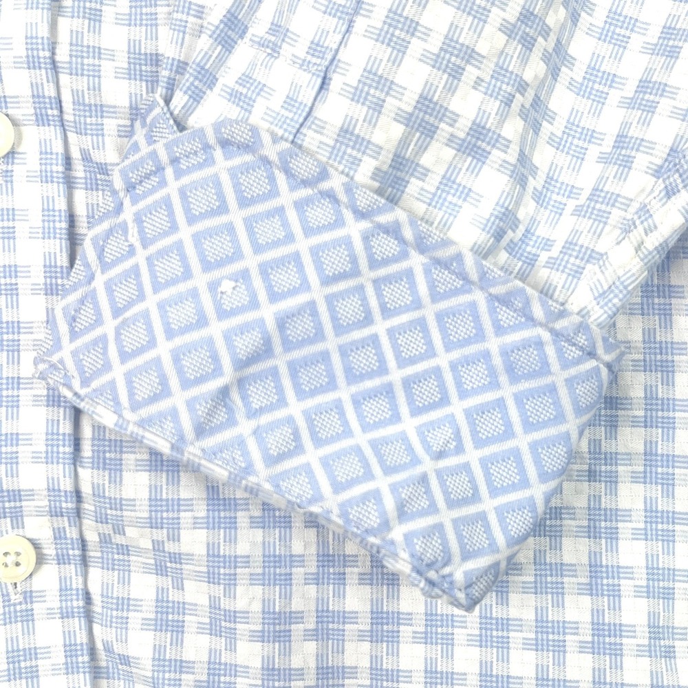Johnston & Murphy Button Down Shirt Mens XXL Blue White Tailored Fit Geometric - Picture 6 of 13